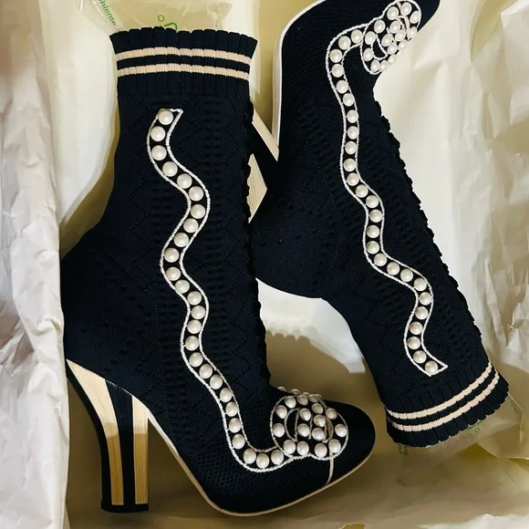 FENDI BOOTS TRONCHETTO FIL.3 WITH PEARLS 7.5 SIZE - Picture 7 of 14